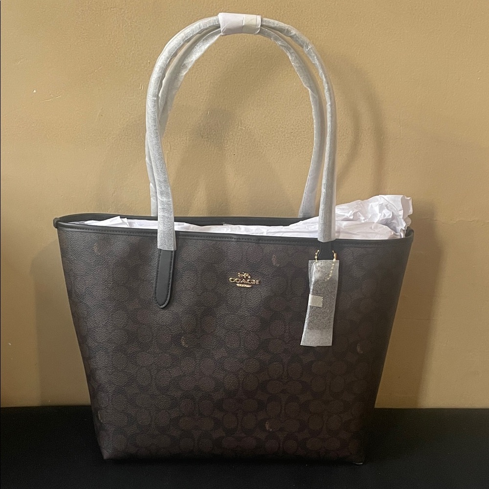 Coach Dark Brown Signature Tote